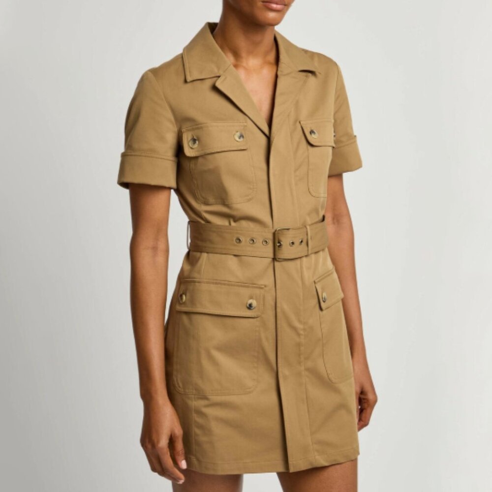Frame Safari Belted‎ Stretch-cotton Mini Dress Khaki XS